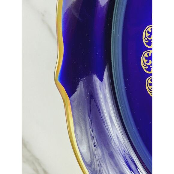 Lindner Echt Cobalt Floral Server Platter Moosrose Bavaria 12" Gold Trim 80s Vtg - Picture 8 of 16